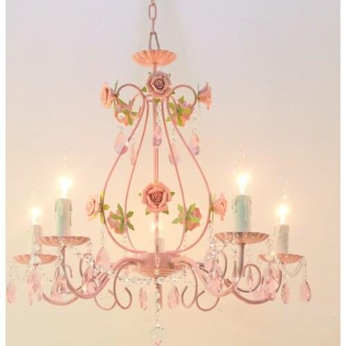 Modern Ceiling chandelier Girl room light pink Living room chandelier E14 LED light bulb Lighting fixture crystal iron ceramics