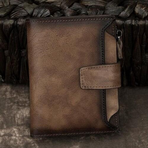 Vintage Cowhide Male Short Purse Money Bag Coin Pocket Multi-Layer Cash Card Holder Men Genuine Leather Bifold Wallet