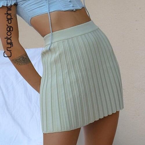 Cryptographic Elegant High Waisted Knitted Mini Skirts Women Clubwear Party Sweet Y2K Pleated Skirts Bottom Clothes