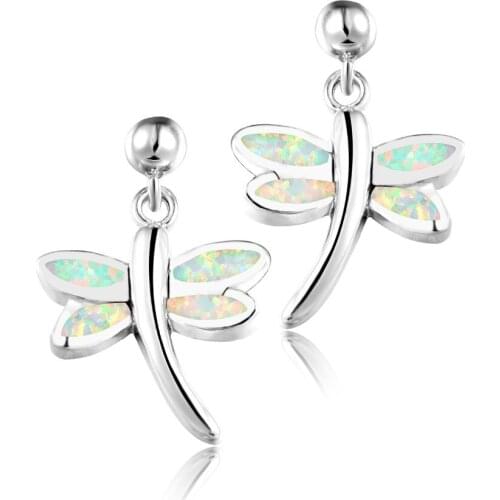 DORMITH real 925 sterling silver blue/white red fire opal drop earrings dragonfly earrings dangle earrings for women jewelry