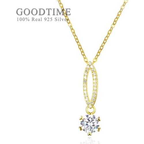 Fashion Pendant For Women 925 Sterling Silver 3A Zircon Necklace Yellow Gold Color Jewelry Anniversary Gift For Girl Party