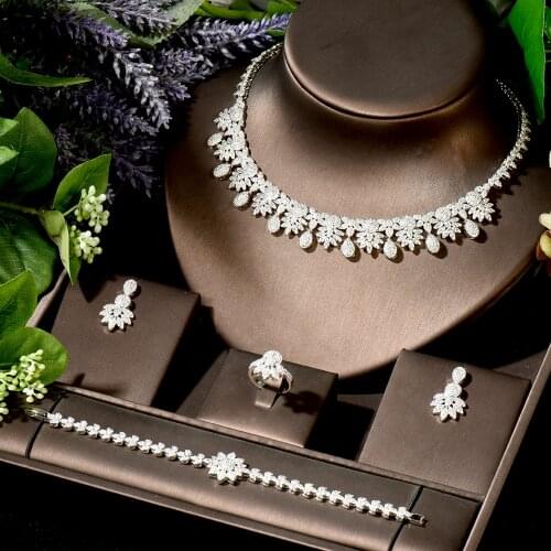 HIBRIDE Brilliant Nigeria Cubic Zirconia Women Wedding Necklace Earring Jewelry Set Bridal Party Gifts Costume Jewelry N-1927