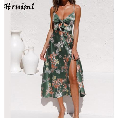 New Casual Dress Floral Print Summer Lace-up Long Suspender Dresses for Women Evening Party Clubwear Elegant Woman Dress 2021