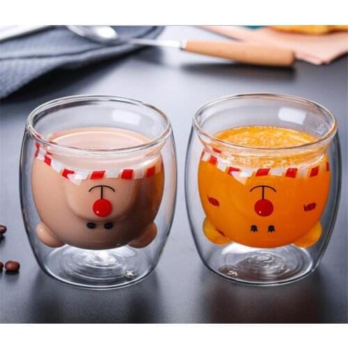 1pc/4pc 3D Transparent Double Anti-Scalding Glass 300ml Animal Milk Coffee Juice Drinkware Mug Childrens Christmas Gift