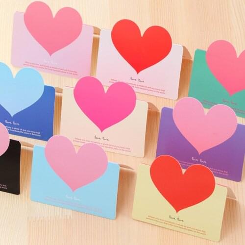 10pcs/bag Mixed Color LOVE Heart Shape Greeting Card Valentines Day Gift Card Wedding Invitations Card ChristmasThank Cards