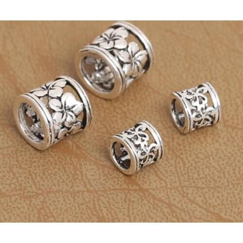 100% 925 Silver Flower Beads Vintage Sterling Jewelry Beads Large Hole Beads Pure Silver