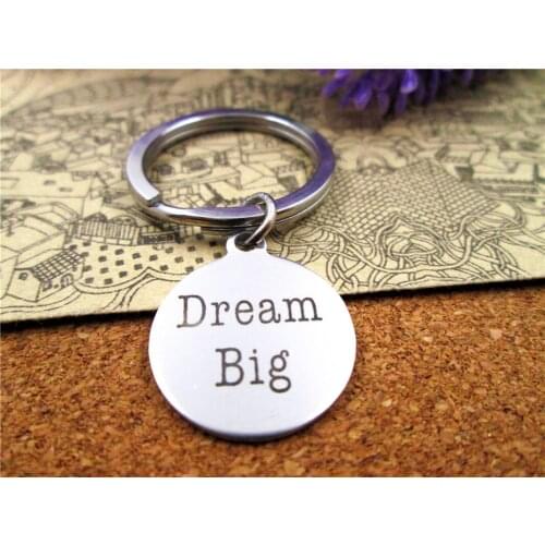 3pcs/lot 28mm stainless steel keyring with 20mm stainless steel circle "dream big" charms keyring