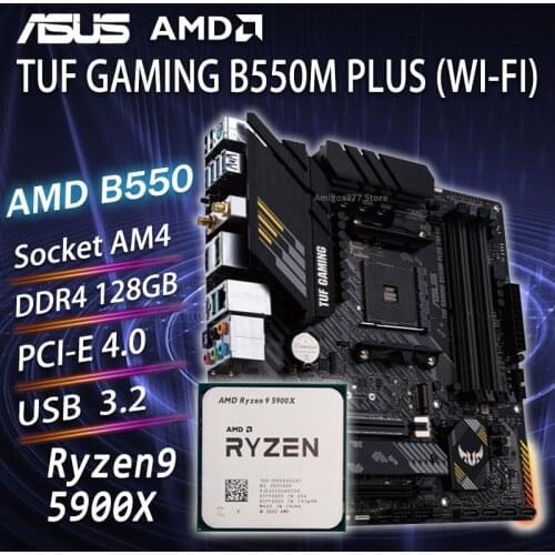 Asus TUF GAMING B550M-PLUS (WI-FI) Motherboard Combo With AMD Ryzen 9 5900X Gaming Combo PCI-E 4.0 DDR4 AMD B550 Placa-mãe AM4