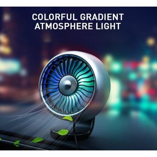 Car Fan Air Vent Cooling Fan Super Cool Atmosphere Light Dashboard 5V/1A USB Creative Clip Fan Mute 3-Speed Adjustable