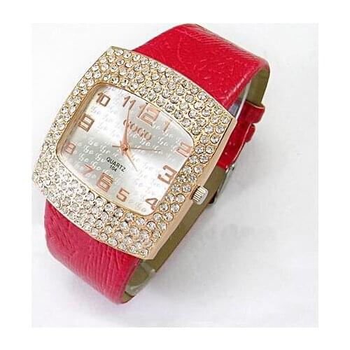 Brand GoGoey104 Womens Fashion Watch Quartz Leather Wristwatch Analog Crystal Rectangle Dial Rhinestone Watches Casual Relojes
