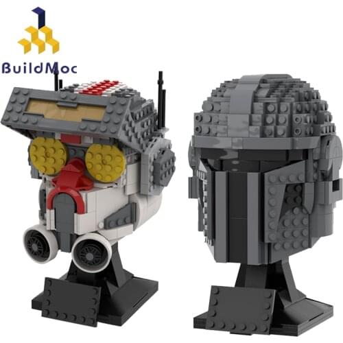 Buildmoc Space Wars Team 99 Clone Army Bad-Batchs Tech Helmet Statue Mandalorians Action Figures Set Building Blocks Toys Gift