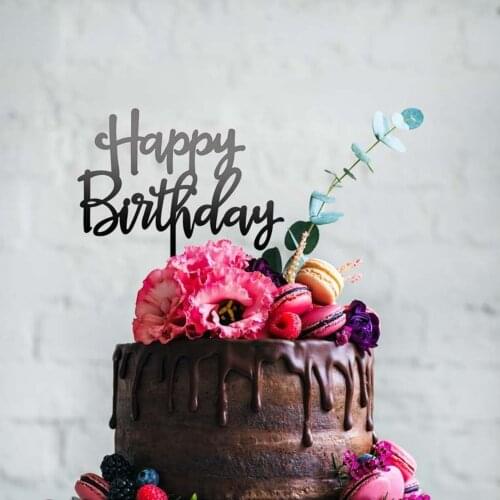 Gold Silver Happy Birthday Cake Toppers Acrylic Classic Birthday cake Topper Dessert Decoration For Baby Shower Cake Supplies