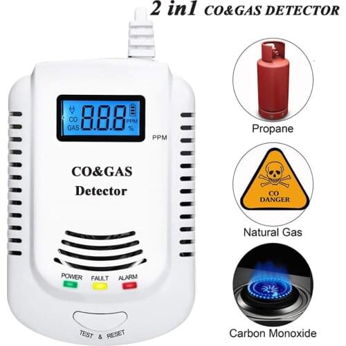 2 in 1 Gas Detector Sensor CO Carbon Monoxide Fire Sensors Natural Gas/Methane/Propane/CO Alarm Leak Sensor Detector LED