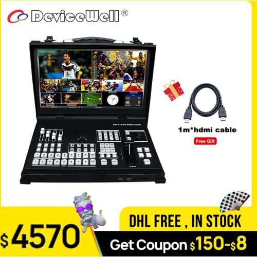 DeviceWell HDS9110 Hd Production 10 Channel 1080P SDI T-Bar Cut Auto Live Video Switcher