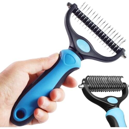 Stainless Double-sided Cutter Pet Shedding Hair Remover Dog Grooming Tools Cat Dog Hairbrush Hair Comb for Matted Long Fur