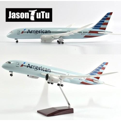 JASON TUTU 43cm Airplane Model Aircraft 1/144 Scale Diecast Resin American Airlines Boeing B787 Light and Wheel Plane Gift