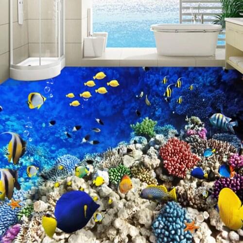 Custom Photo Floor Wallpaper 3D Tropical Fish Mural Sticker Bathroom Kids Bedroom PVC Wear Non-slip Waterproof Mural Wall Papers