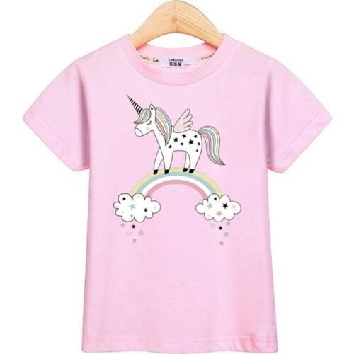 Little girls cartoon t-shirt short sleeve casual tops kids clothes star unicorn pattern baby girl tees summer fashion costume