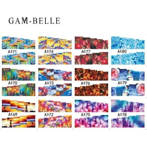 GAM-BELLE 12 Sheets Nail Stickers Starry Sky Design Beauty Water Transfer Nail Art Decoration Accessories Tattoo Full Decal