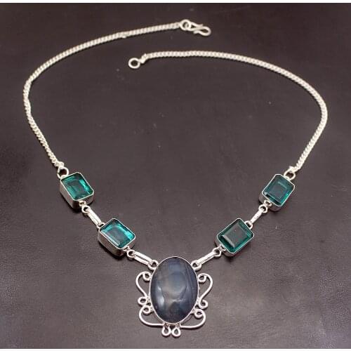 Hermosa Dichroic Glass Natural GreenTopaz Silver Color Charm Pendant Necklace Women Jewelry 18 inch A668