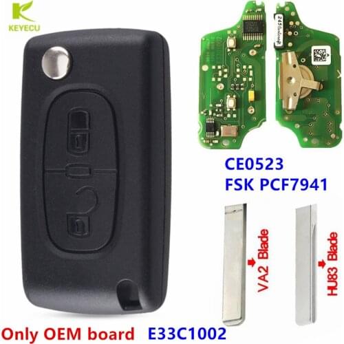 KEYECU 2 BUTTON Flip Remote Key 433MHz FSK PCF7941 CE0523 FCC: E33C1002 for PEUGEOT 207 307 308 407 ,for CITROEN C2 C3 C4 C5 C6