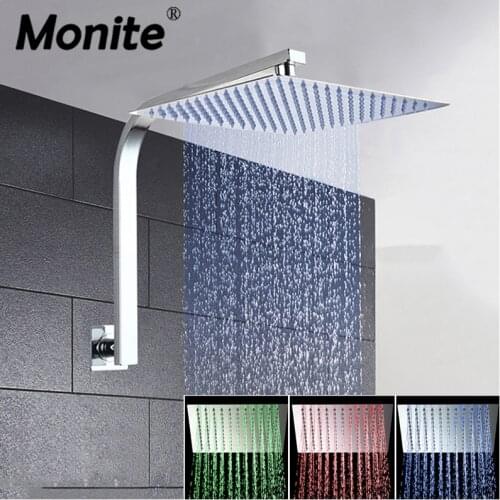 Monite 8 12 16 Inch Bathroom Shower Faucet Set Ultra-thin Panel Wall Mounted Rainfall Head Mixer Waterfall Rain Bathroom Faucets