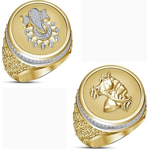 Cool Gold Color Ring For Men High Quality Horse Crystal Animal Rings Punk Women Man Jewelry for Party Wedding Jewelry