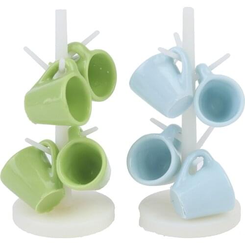 Dollhouse Miniature Dining Room Bar Furniture With Cup Wine Cups Plastic Rack Stand Holder Model For Dollhouse