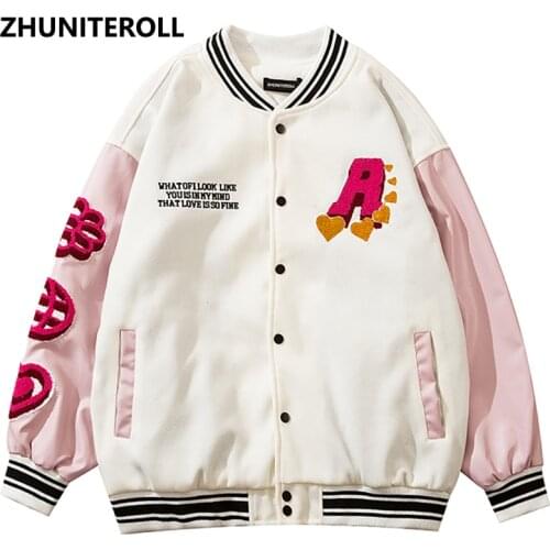 Letter Towel Embroidery Jacket Men Patchwork Harajuku Bomber Fashion Baseball Coats Streetwear High Street Casual Tops Clothing