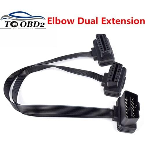 Best ELM327 OBD2 16Pin 2 Extender Male To Dual Female Y Splitter Elbow OBDII Extension Connector Cable Car Transfer Adapter