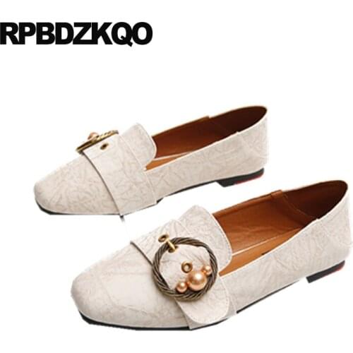 Moccasins 10 China Loafers Women Dress Shoes Flats Chinese Large Size Pearl Comfortable 11 Metal Square Toe Japanese Cheap 43