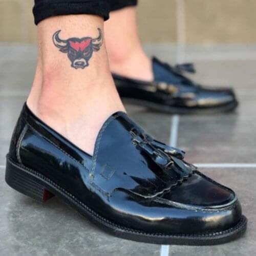 BA0062 Püsküllü Corcik Siyah Rugan Klasik Erkek Kadın Unisex Ayakkabı Özel Davetlerde Giyin Şık Tasarım Türk Malı Hızlı