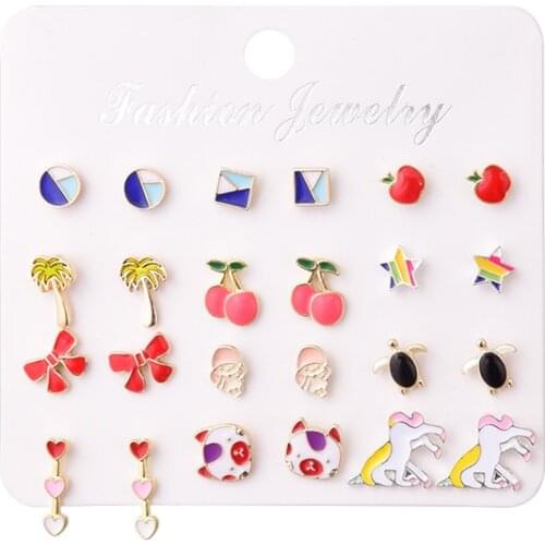 Earring Set for Girls Stud Earrings Set Small Earrings Mixed Geometric Korean Pearl Cute Fashion Jewelry 2021 kolczyki damskie