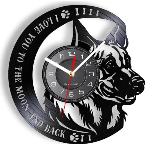 I Love You To The Moon And Back German Shepherd Inspirational Quote Vinyl Record Wall Clock German Shepherd Dog Owen Gift Idea