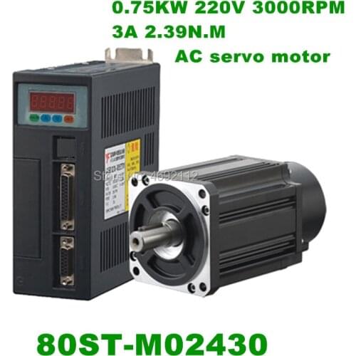 NEMA32 2.39Nm 0.75kw AC Servo Motor+Drive Kit 1/3-Phase 220V 750w 3000r/min 80ST-M02430 MODbus for Material Conveying Machine