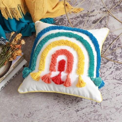 New Tufted Throw Pillow Case Nordic rainbow Embroidery decoration Cushion Cover Office Sofa Car fall pillows cover home decor