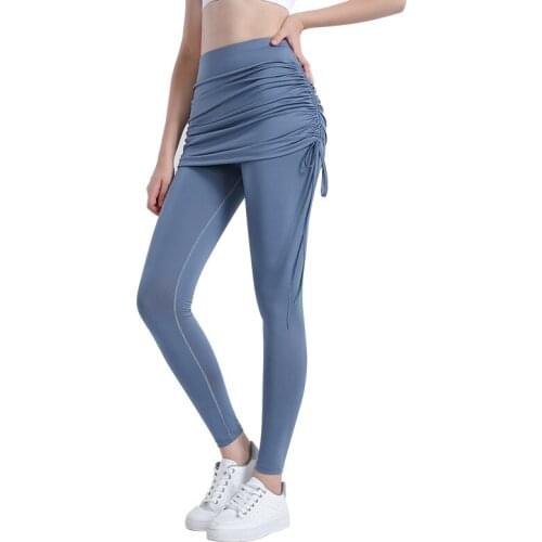 Autumn Fake 2 Pieces Women Yoga Pants Sport Workout Tights Fitness Running Sweatpants Gym Drawstring Elastic High Waist Leggings