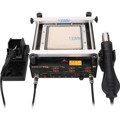 Gordak 863 3 in 1 Digita Hot Air Heat Gun BGA Rework Solder Station + Electric Soldering iron + IR Infrared Preheating Station