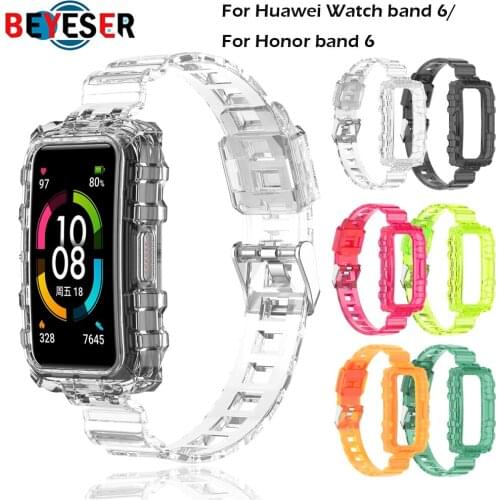 Transparent Silicone Watch Band Case for Huawei Band 6 Sport Wrist Bracelet For Honor Band 6 Strap Smart watch correa accessory