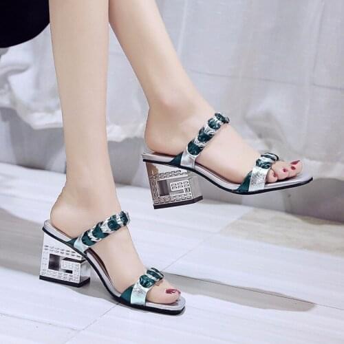 Sandals womens 2021 summer new thick heeled sandals open toe button high heeled womens shoes