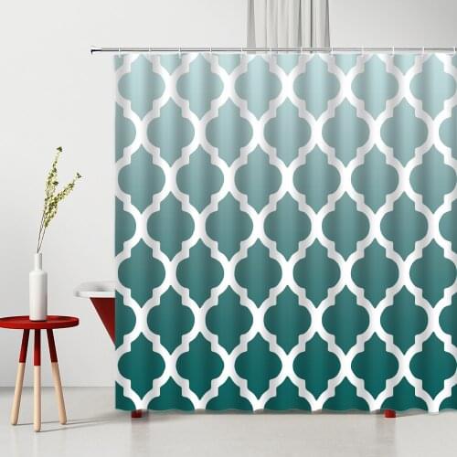 Modern Printed Geometric Shower Curtain Green Background White Stripes Pattern Home Decor Bathroom Partition Cloth Curtains Set