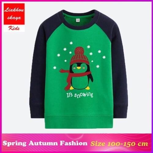 Liakhouskaya 2019 Sweatshirt Cartoon Penguin Kids Long Sleeve Tops 100% Cotton Clothes Girls Hoodies Children Clothing For Teens