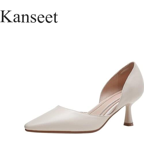 Kanseet Women Pumps 2021 Thin Heels Cow Leather Female High Heels Spring Summer Concise Office Party Dress Basic Woman Shoes New