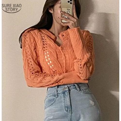 Hollow Retro Knit Cardigan Woman Autumn Fashion Pure Wool Womens Sweater Long Sleeve Warm Jacket Sweater Mujer Invierno 16040