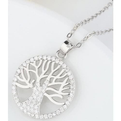 LKE14 Sterling Silver 925 White Gold Tree of Life Pendant Necklace for Women 925 Jewelry