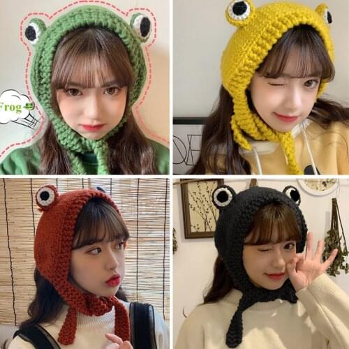 Winter Skullies Cute Women Frog Hat Green Crochet Knitted Hat Costume Beanie Hats Cap Women Gift Hip-hop Cap Photography Prop