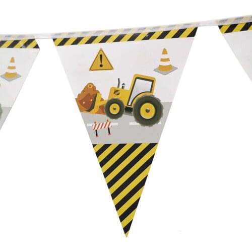 1Set Construction Happy Birthday Garland Excavator Vehicle Banners Baby Shower Kids Boys Birthday Banner Party Decor Supplies