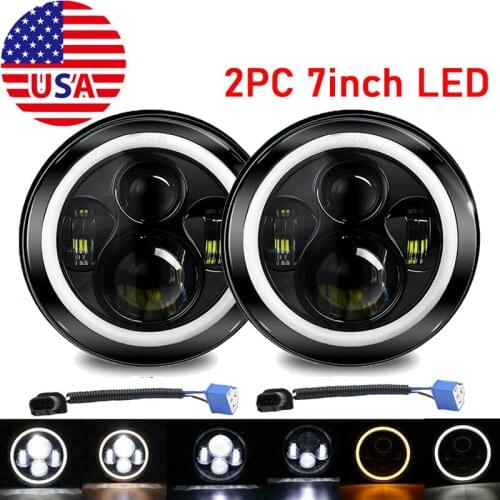 2pc 7 inch Car Round LED car light With adapter Halo Headlight Hi/Lo Beam DRL waterproof For Jeep Wrangler JK LJ TJ CJ UPS