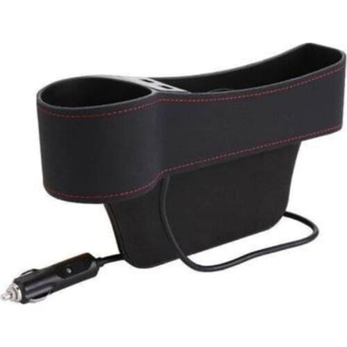 2 Pcs Car Seat Gap Filler Slit Container Dual USB Organizer Holder Black Right