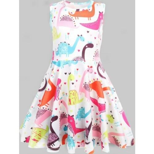 2018 Kids Dinosaur Dress Girls Ball Gown Baby Children Flower Princess Sleeveless Dresses Wedding Party Costumes